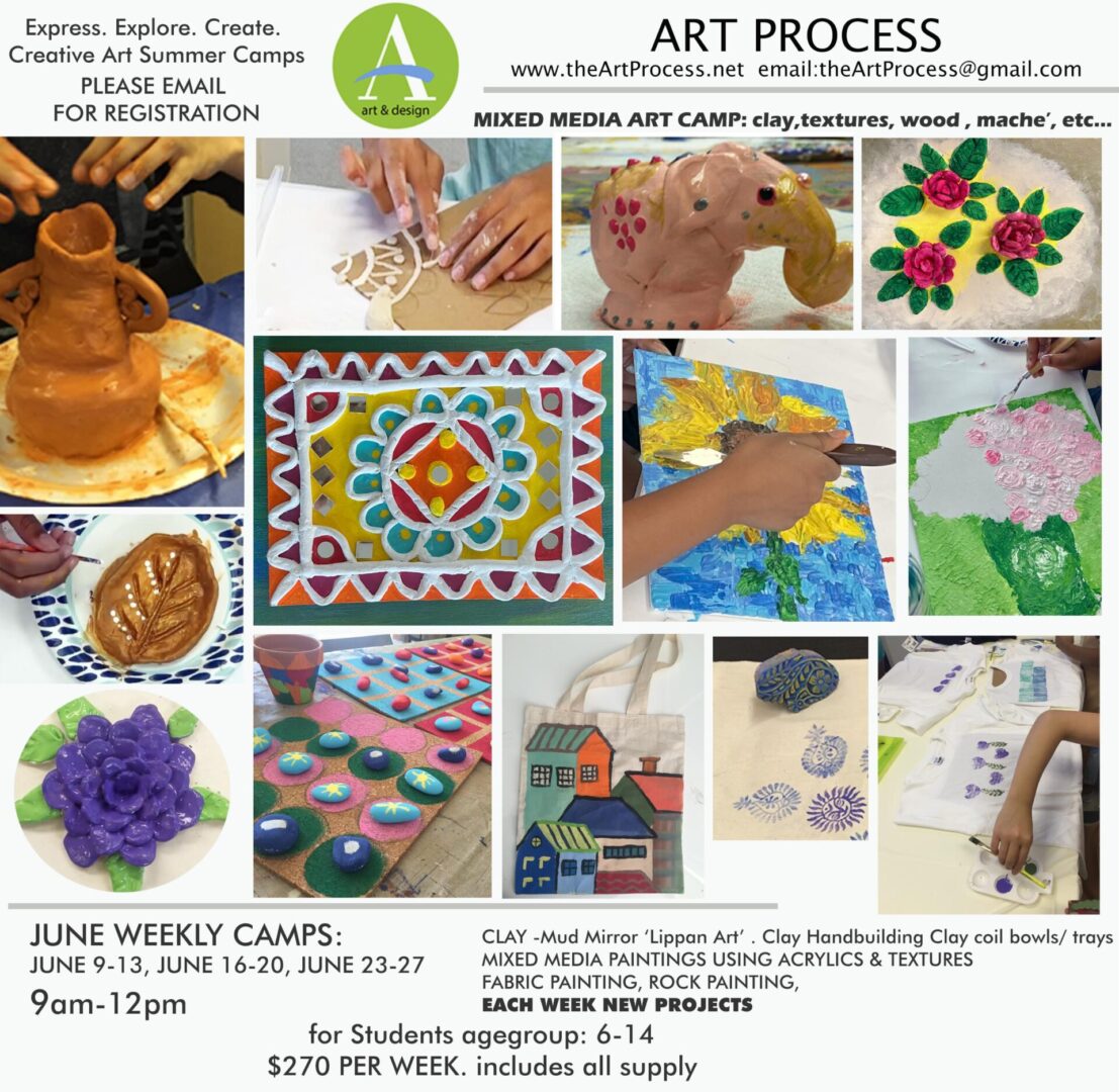 _2025 summer camp small Summer Camp 2025 mixed media art camp paintings , clay, more.